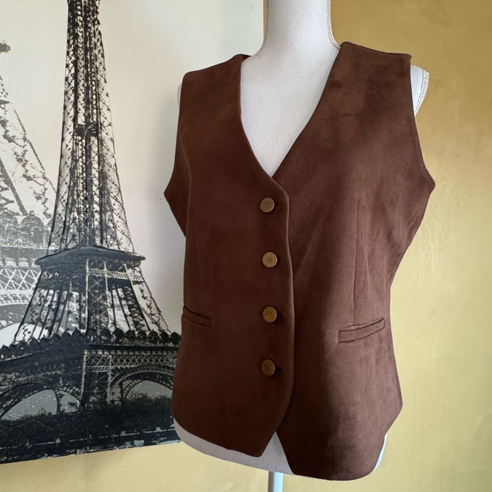 Truth Rich Brown Suede-Look Women's Vest Large